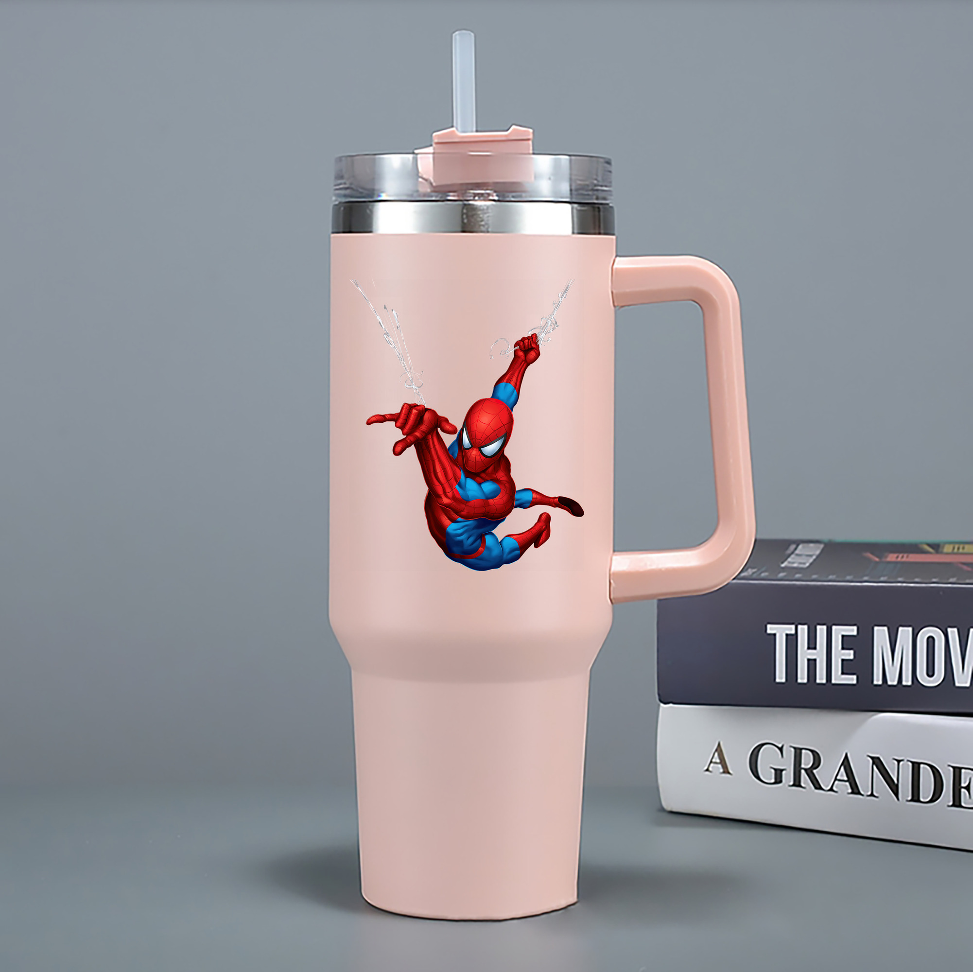 （画像用） Spider Man スパイダーマン 1200mL車用タンブラー - クリスタルステッカー（プラスチックストロー付き）